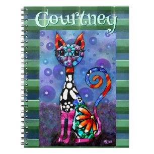 Skurrile großäugige funky Kitty-Katze personalisie Notizblock
