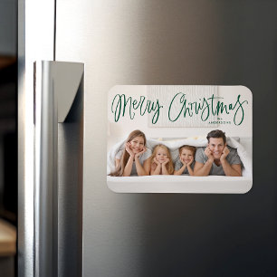 Skurrile grüne Schrift Frohe Weihnachten Foto Magnet