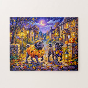 Skurrile Halloween-Kostüm-Mops-Hunde-Illustration