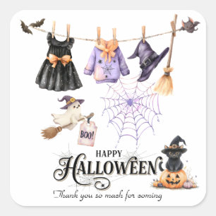 Skurrile Halloween-Party Süße Hexe und Gruselig Quadratischer Aufkleber