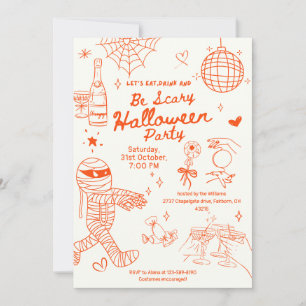 Skurrile handgezeichnete Doodle-Halloween-Party Einladung