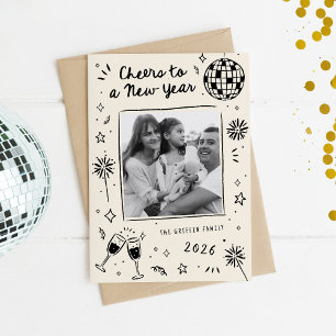 Skurrile handgezeichnete Kritzeleien Neujahrsfoto Feiertagskarte