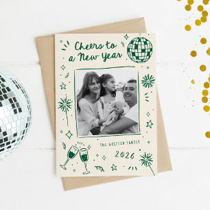 Skurrile handgezeichnete Kritzeleien Neujahrsfoto Feiertagskarte