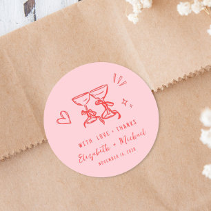 Skurrile handgezeichnete rosa rote Hochzeits-Danke Runder Aufkleber