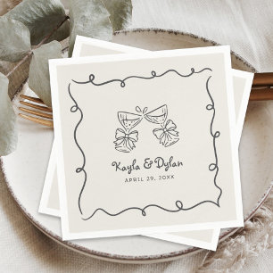 Skurrile Handgezeichnete Wellige Rahmen Hochzeit Serviette