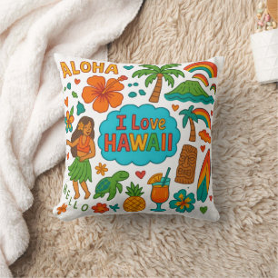 Skurrile Hawaii Retro-Reise-Icons Kissen
