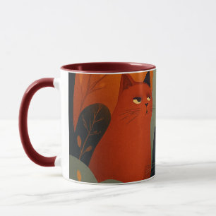 Skurrile Herbstkatzen Mid Century Art Tasse