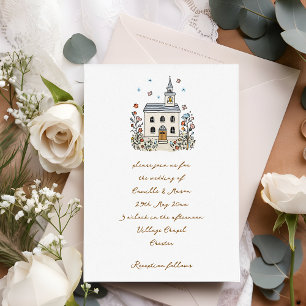 Skurrile Kapellen-Hochzeit im Doodle-Stil Einladung