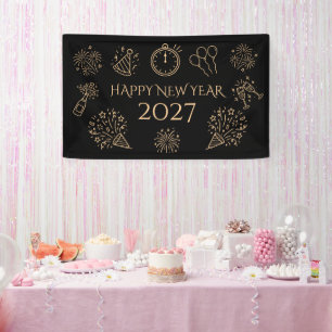 Skurrile Kritzeleien Gold Schwarz Frohes Neues Jah Banner