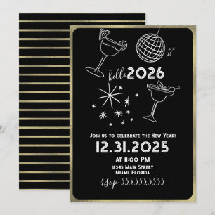 Skurrile Kritzeleien Hallo 2026 Neujahr Gold Feiertagskarte