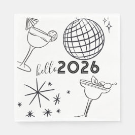 Skurrile Kritzeleien Hallo 2026 Neujahr Gold Serviette