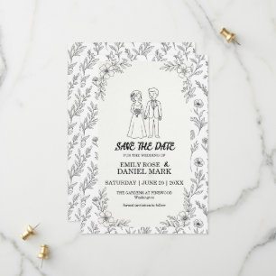 Skurrile Linienkunst Florale Save-the-Date-Karte Save The Date