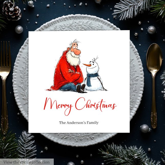 Skurrile lustige Weihnachtsmann-Wasserfarben-Weihn Serviette (Quirky Funny Santa Watercolor Christmas Napkins)
