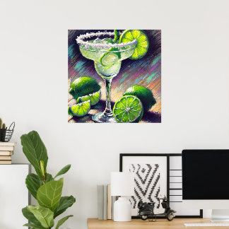 Skurrile Margarita-Cocktail-Kreide-Pastellgrün Poster
