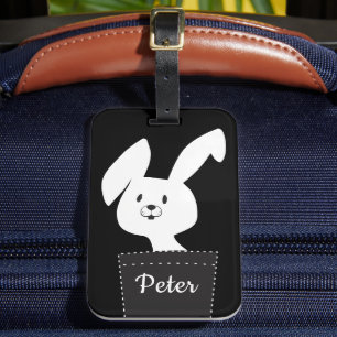 Skurrile moderne schwarze weiße Kawaii-Hasen-Carto Gepäckanhänger