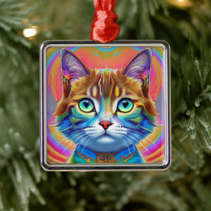Skurrile Mystische Farbige Katze Ornament Aus Metall