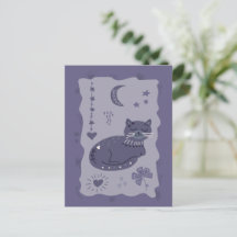 Skurrile nächtliche Katzen-Volks kunst-Postkarte