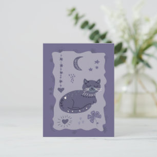 Skurrile nächtliche Katzen-Volks kunst-Postkarte Postkarte