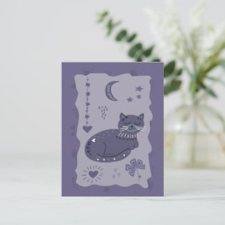 Skurrile nächtliche Katzen-Volks kunst-Postkarte Postkarte