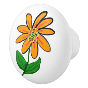 Skurrile Orange Gelbe Blüten Grüne Blätter Keramikknauf