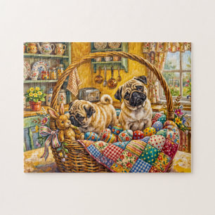 Skurrile Osterkorb-Mops-Hunde-Illustration