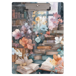 Skurrile Pastell-Bibliotheks-Blumen-Fantasie-Clip- Klemmbrett
