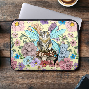 Skurrile Pastell-Tabby-Fee-Katze Blumen-Fantasie Laptopschutzhülle