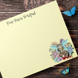 Skurrile Pastell-Tabby-Fee-Katze Blumen-Fantasie  Notizblock