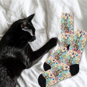Skurrile Pastell-Tabby-Fee-Katze Blumen-Fantasie  Socken