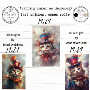 Skurrile patriotische Fantasie-Katzkunst decoupier Geschenkpapier Set