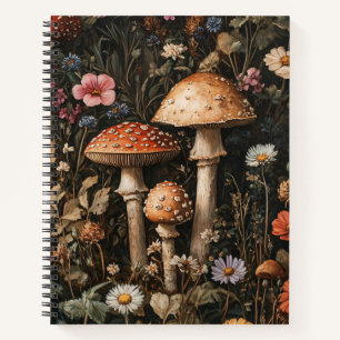 Skurrile Pilze und Wildblumen Spirale Notizbuch
