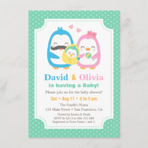 Skurrile Pinguinfamilie Baby Shower Einladungen