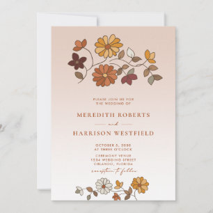 Skurrile Retro-Blumen-QR-Code-Hochzeit Einladung