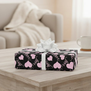 Skurrile rosa Herz-Doodles Liebesschrift Geschenkpapier