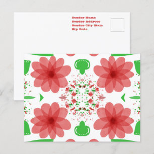 Skurrile rote Blumen grüne Blätter auf weißer Kuns Postkarte