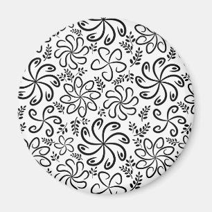 Skurrile Schwarz-Weiß-Spiral-Blumen-Blatt-Muster Magnet