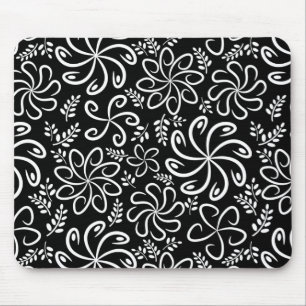 Skurrile Schwarz-Weiß-Spiral-Blumen-Blatt-Muster Mousepad