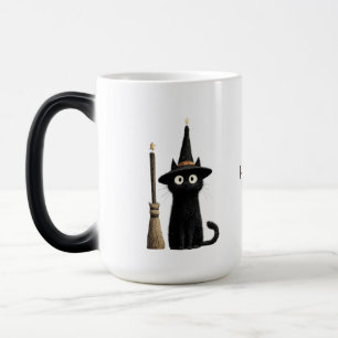 Skurrile schwarze Katze Frohes Halloween Verwandlungstasse