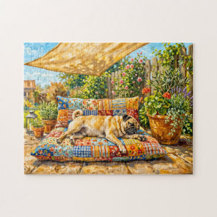 Skurrile Sommerterrasse-Mops-Illustration