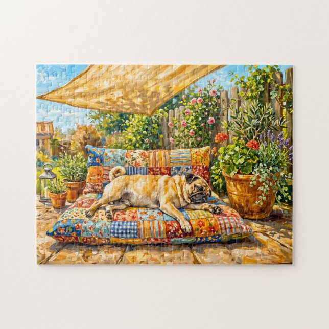 Skurrile Sommerterrasse-Mops-Illustration (Horizontal)