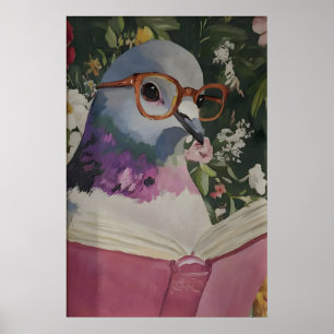 Skurrile Taube liest in Badezimmer-Kunstprint Frec Poster