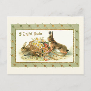 Skurrile Vintage-Osterhasen & Gänseblümchen Postkarte