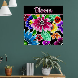 Skurrile Volkskunst-Blumen Florale Personalisiert Poster