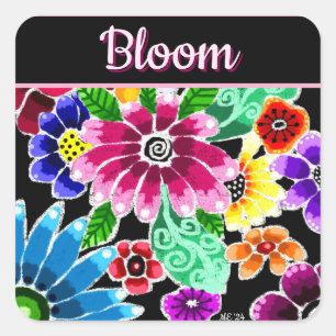 Skurrile Volkskunst-Blumen Florale Personalisierte Quadratischer Aufkleber