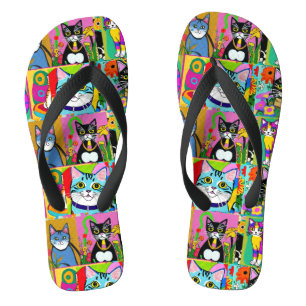 Skurrile Volkskunst Bunte Katzen Flip Flops