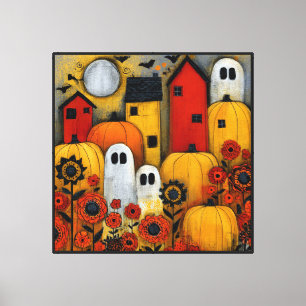 Skurrile Volkskunst-Halloween-Patch Leinwanddruck