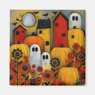 Skurrile Volkskunst-Halloween-Patch Magnet
