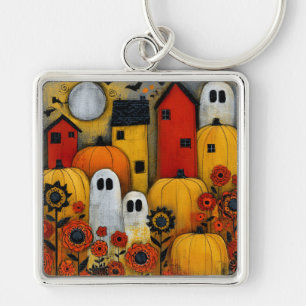 Skurrile Volkskunst-Halloween-Patch Schlüsselanhänger