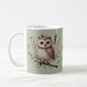 Skurrile Wald-Eulen-Botanik-Illustration Kaffeetasse