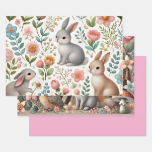 Skurrile Waldtiere Floral  Geschenkpapier Set